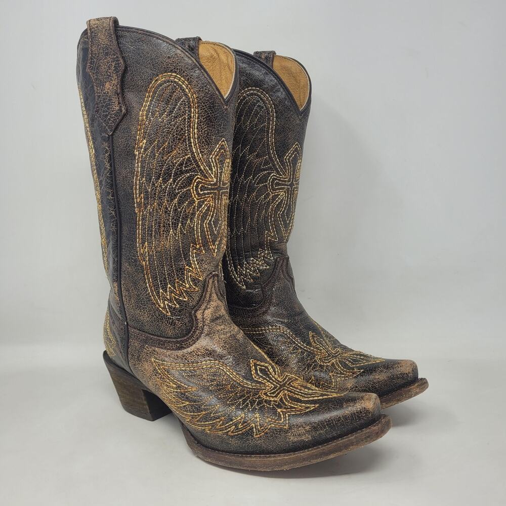 Corral Boots Youth 5 Brown Wing Cross Western Cowboy Leather Snip Toe Rodeo